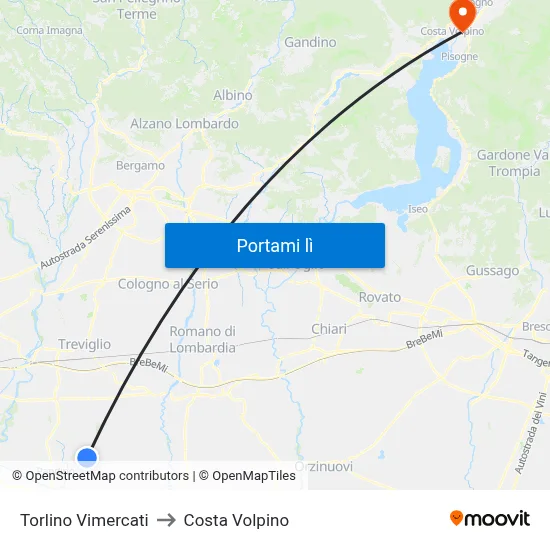 Torlino Vimercati to Costa Volpino map