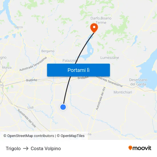 Trigolo to Costa Volpino map