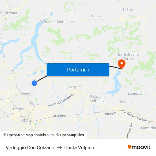 Veduggio Con Colzano to Costa Volpino map