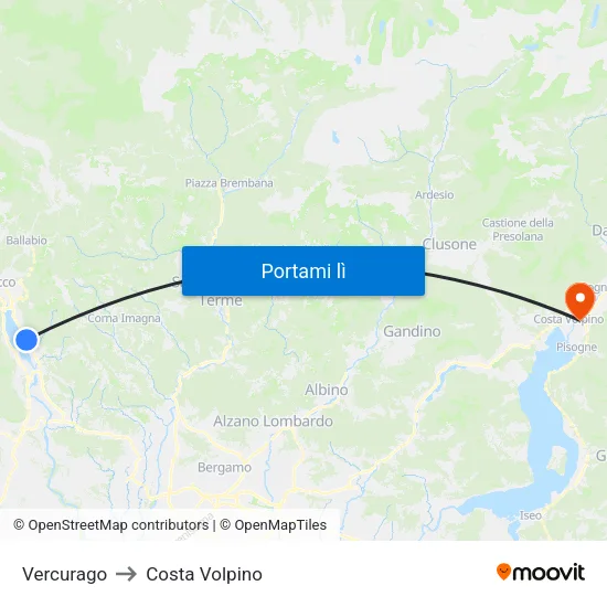 Vercurago to Costa Volpino map