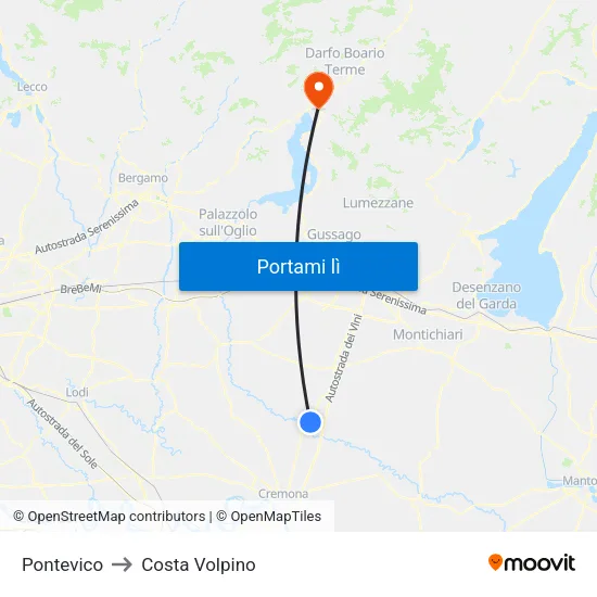 Pontevico to Costa Volpino map