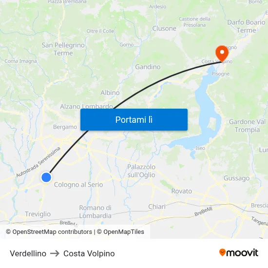 Verdellino to Costa Volpino map