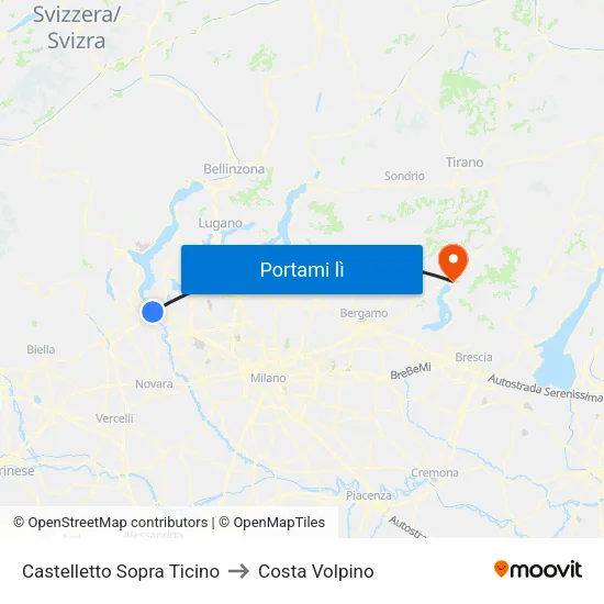 Castelletto Sopra Ticino to Costa Volpino map