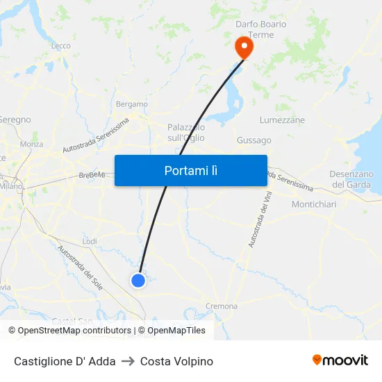 Castiglione D' Adda to Costa Volpino map