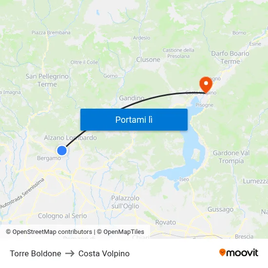 Torre Boldone to Costa Volpino map