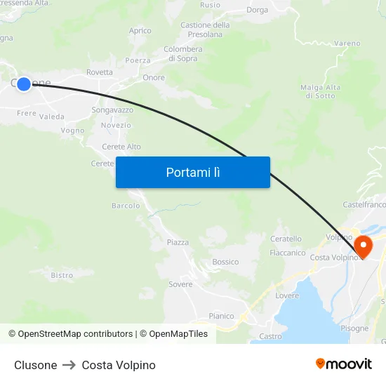 Clusone to Costa Volpino map