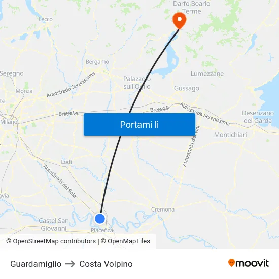 Guardamiglio to Costa Volpino map