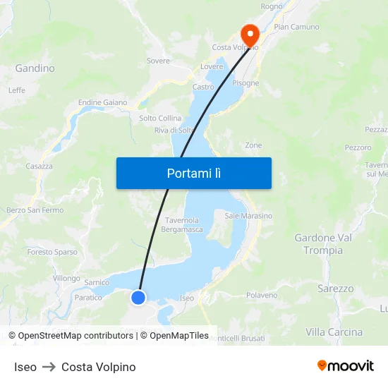 Iseo to Costa Volpino map