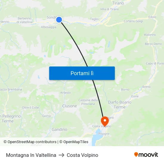 Montagna In Valtellina to Costa Volpino map