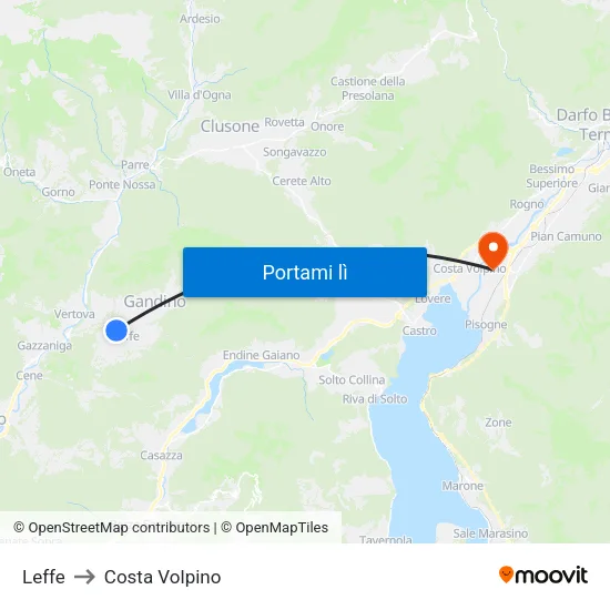 Leffe to Costa Volpino map