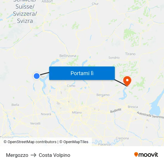 Mergozzo to Costa Volpino map