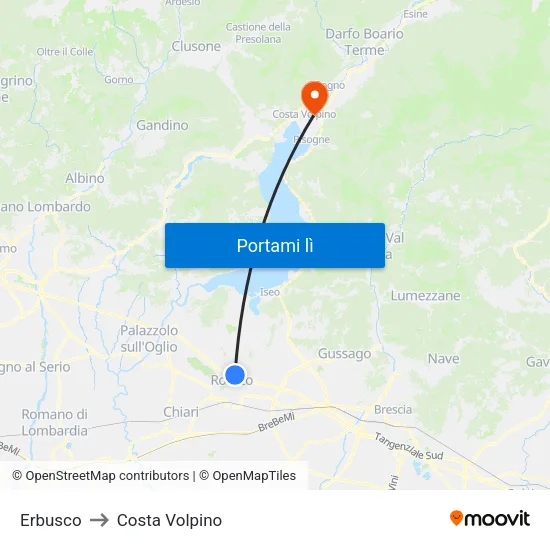 Erbusco to Costa Volpino map
