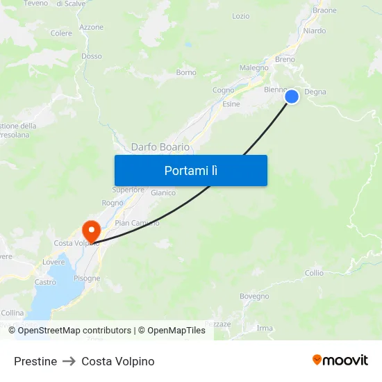 Prestine to Costa Volpino map