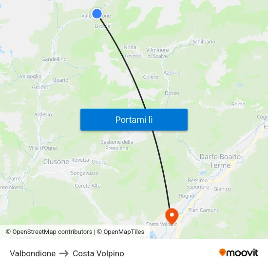 Valbondione to Costa Volpino map