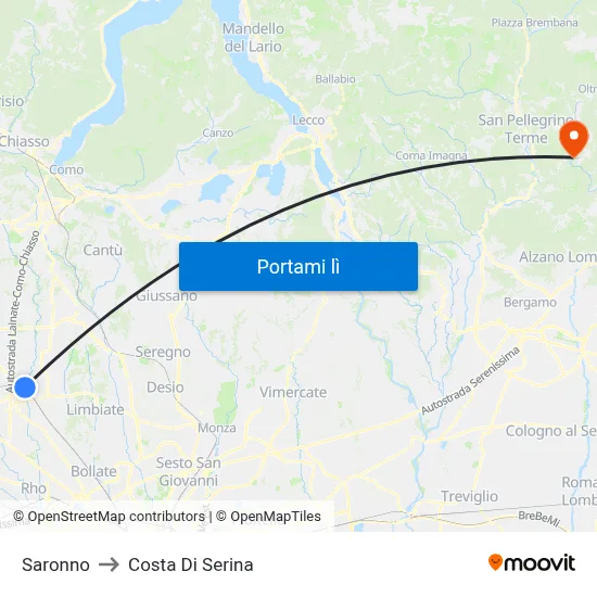 Saronno to Costa Di Serina map