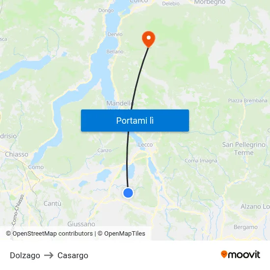 Dolzago to Casargo map