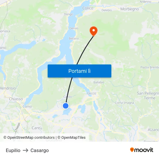 Eupilio to Casargo map