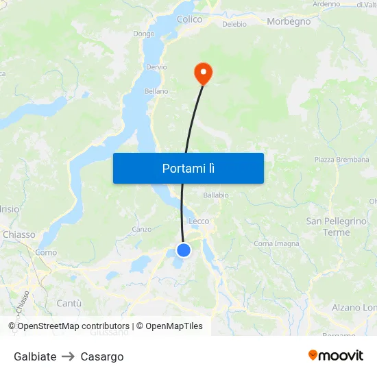 Galbiate to Casargo map