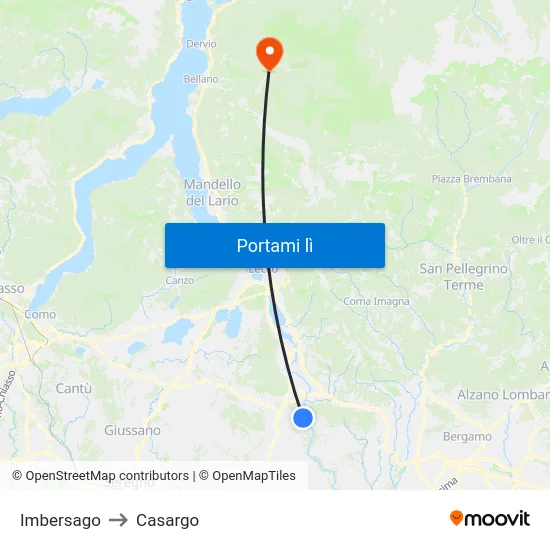 Imbersago to Casargo map