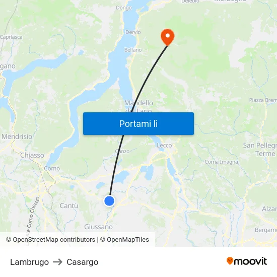 Lambrugo to Casargo map