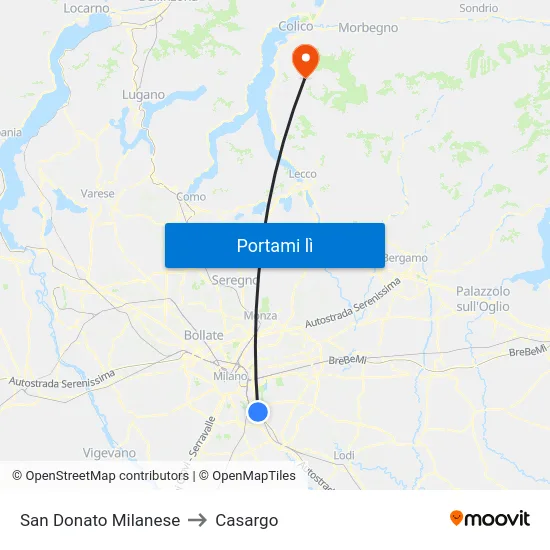 San Donato Milanese to Casargo map