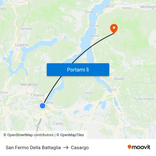 San Fermo Della Battaglia to Casargo map