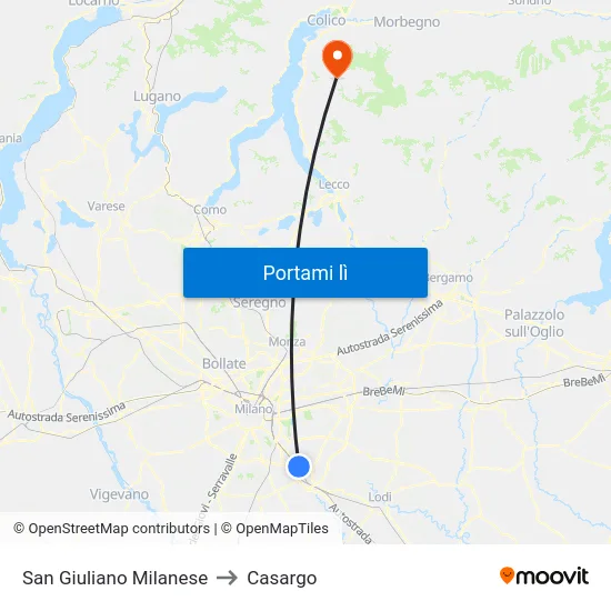 San Giuliano Milanese to Casargo map