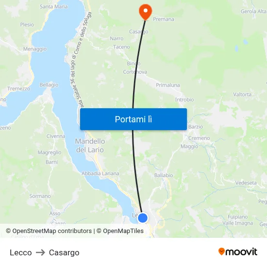 Lecco to Casargo map