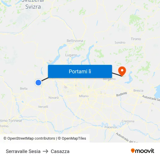 Serravalle Sesia to Casazza map