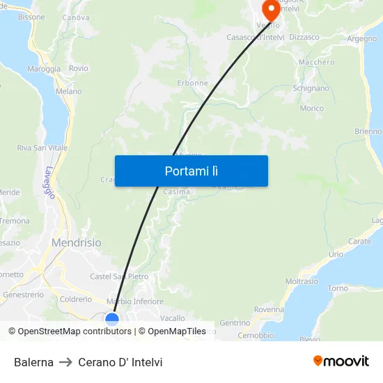 Balerna to Cerano D' Intelvi map