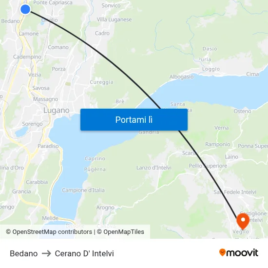 Bedano to Cerano D' Intelvi map