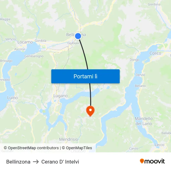 Bellinzona to Cerano D' Intelvi map