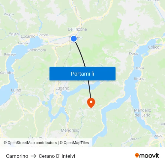 Camorino to Cerano D' Intelvi map