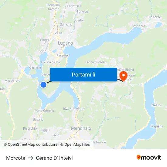 Morcote to Cerano D' Intelvi map