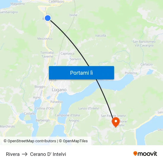 Rivera to Cerano D' Intelvi map
