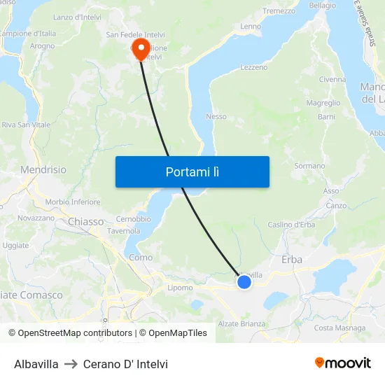 Albavilla to Cerano D' Intelvi map