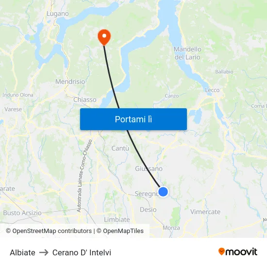 Albiate to Cerano D' Intelvi map