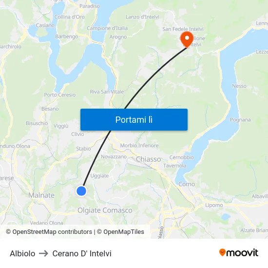 Albiolo to Cerano D' Intelvi map