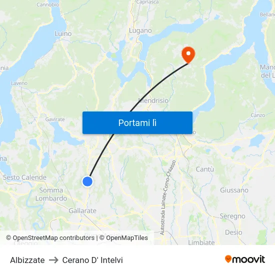 Albizzate to Cerano D' Intelvi map