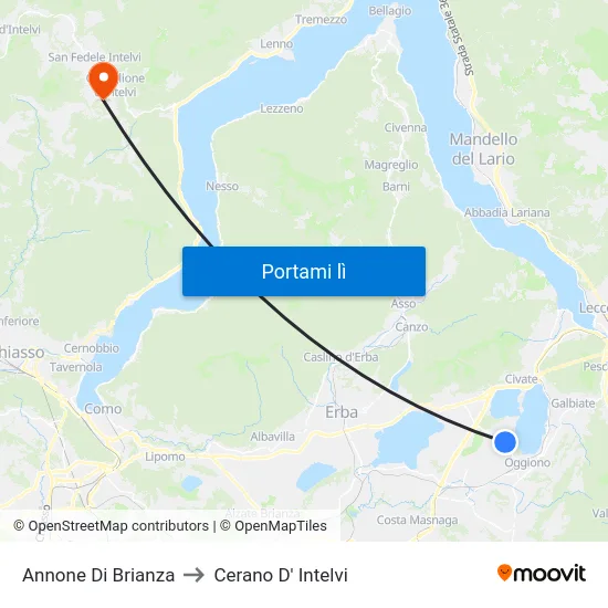 Annone Di Brianza to Cerano D' Intelvi map
