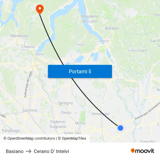 Basiano to Cerano D' Intelvi map