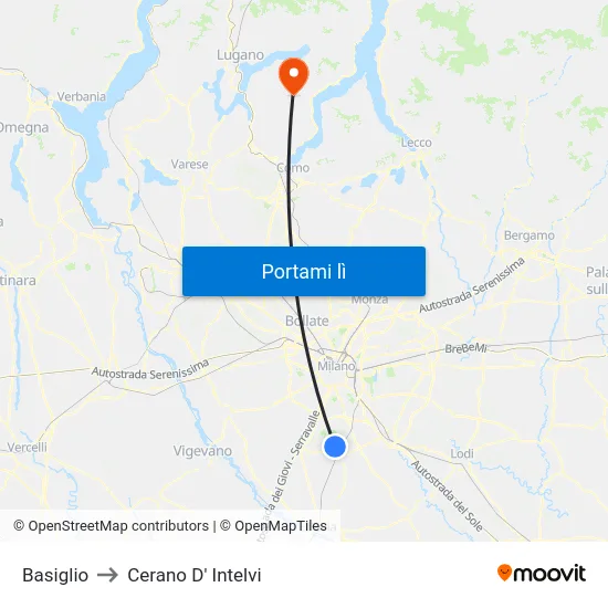 Basiglio to Cerano D' Intelvi map