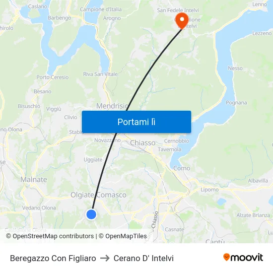 Beregazzo Con Figliaro to Cerano D' Intelvi map