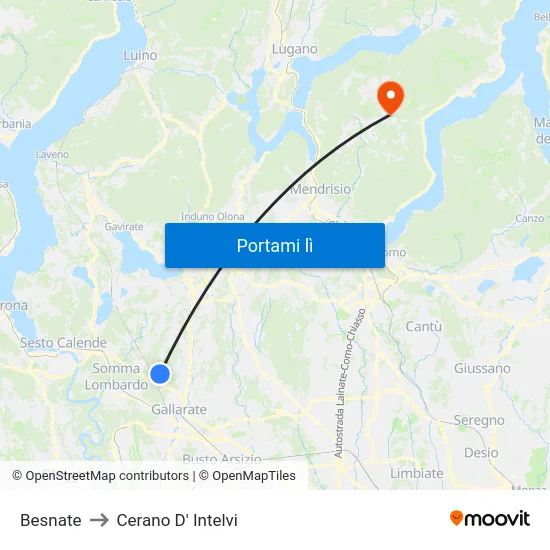 Besnate to Cerano D' Intelvi map