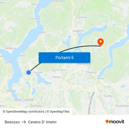 Besozzo to Cerano D' Intelvi map