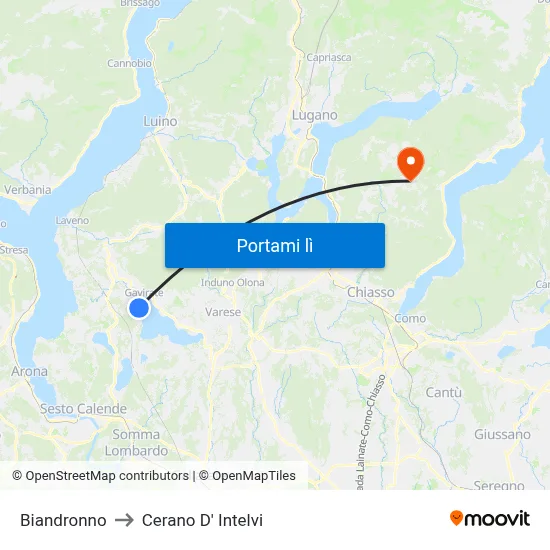 Biandronno to Cerano D' Intelvi map