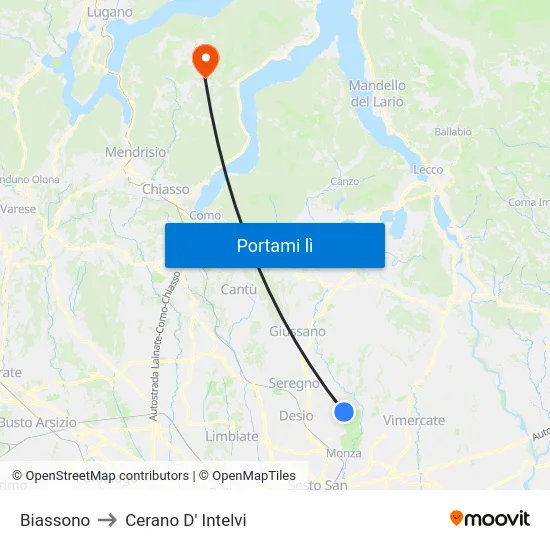 Biassono to Cerano D' Intelvi map