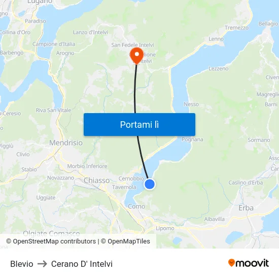 Blevio to Cerano D' Intelvi map