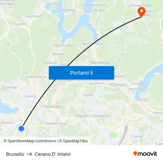 Brunello to Cerano D' Intelvi map