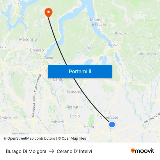Burago Di Molgora to Cerano D' Intelvi map